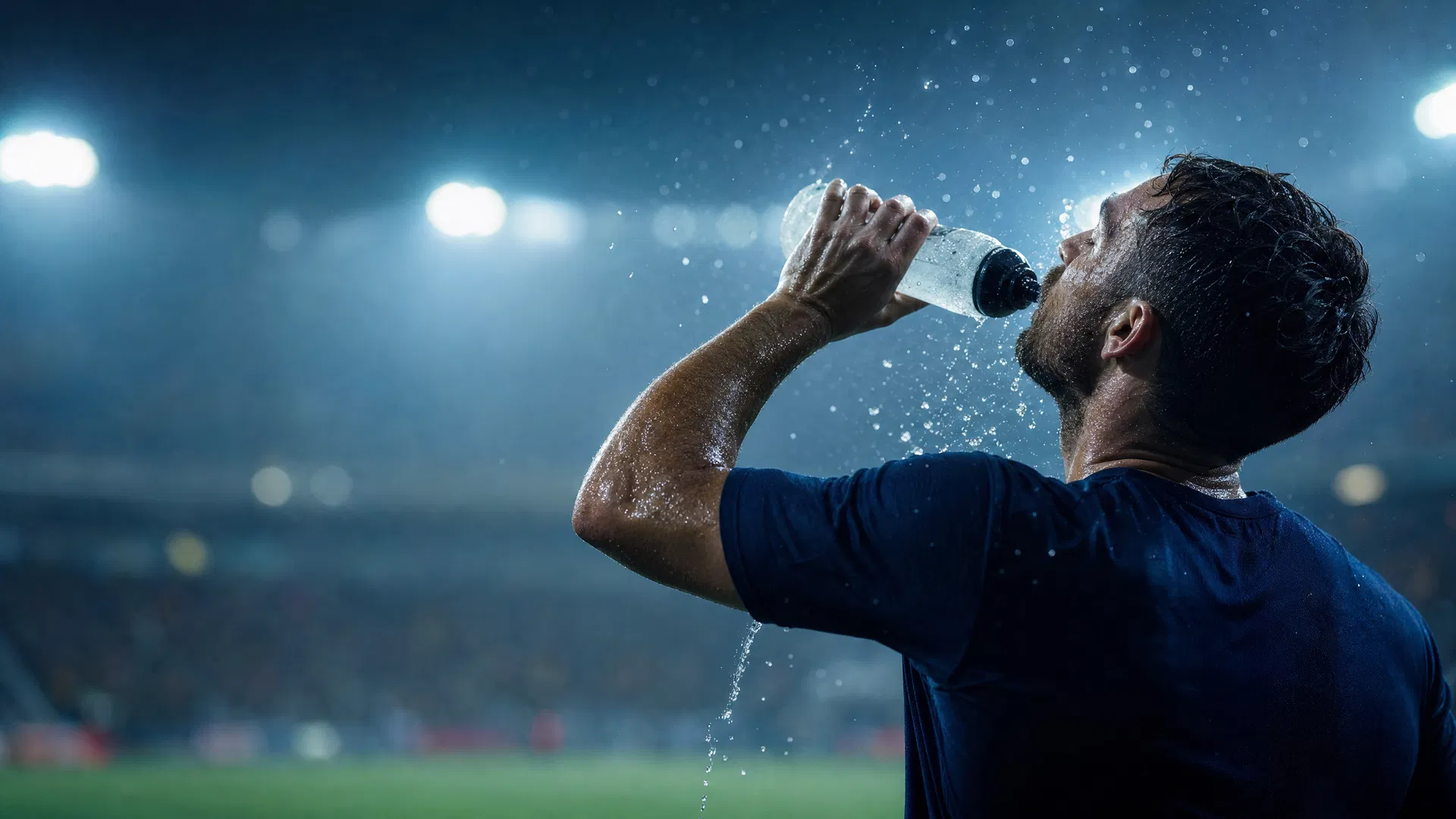 ワールドカップで給水するサッカー選手